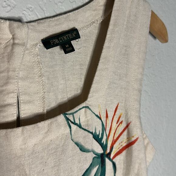 Painted Artsy Linen Dress Boho Sleeveless Artsy Summer Indie Europe Vacation - Picture 4 of 8
